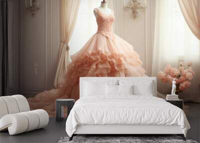 Beautiful ball gown in soft peach color, prom or dinner party concept Wall mural