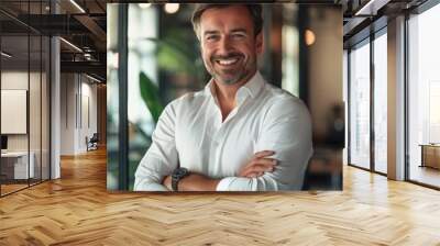 Portrait of a European businessman 40 years against the background of an office Wall mural