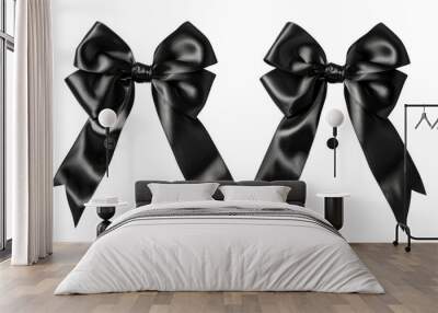 Two elegant black satin bows, tied with flowing tailsr in isolated on transparent background Wall mural