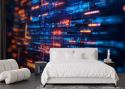 Glowing big data coding interface, tech and futuristic network, dark background. Wall mural