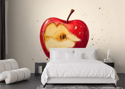 Illustrated Apple with Depiction of Consumption Wall mural