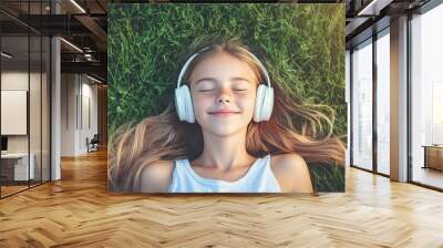 Summer Soundscapes: Girl Revels in the Harmony of Nature and Music Wall mural