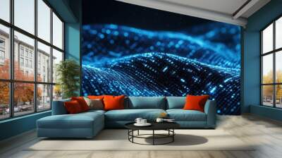 Abstract blue digital background with binary code and Wall mural