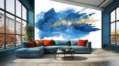 KS Watercolor blue abstract splash with gold glitter vect Wall mural