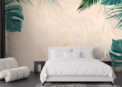 KSAbstract pastel watercolor tropical leaves frame backg Wall mural