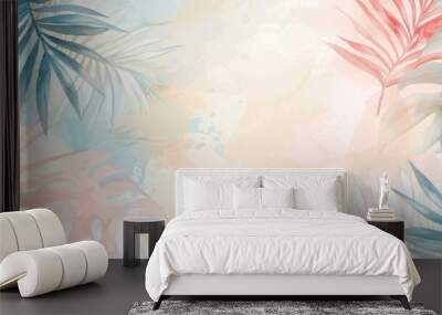 KSAbstract pastel watercolor tropical leaves frame backg Wall mural