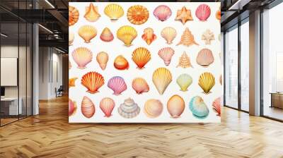 watercolor sea shells and sea life cliparts (1) Wall mural