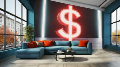 Illuminated dollar sign in a modern setting showcasing finance and wealth concepts. Wall mural