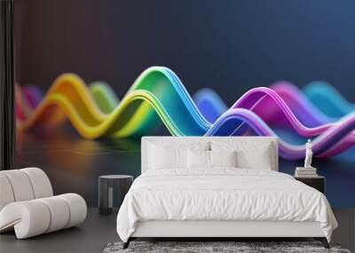 A rainbow-colored sound wave on a black background, a sound spectrum Wall mural