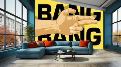 Bang bang hand. Gun hand gesture on yellow background Wall mural