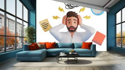 3D character businessman in a shirt with work stress Wall mural