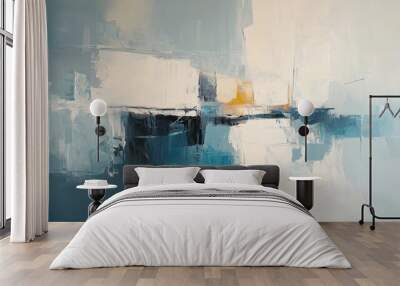 Abstract Painting with Blue, White, and Yellow Hues Wall mural