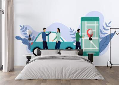 Car sharing service, mobile city transportation, business concept vector illustration Wall mural