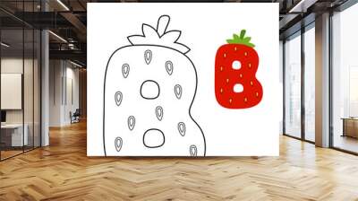 Coloring page with Alphabet B for kids Wall mural