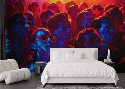 Crowd in Neon Lights Wall mural