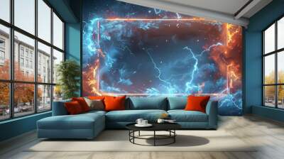 Fiery Blue Electric Frame Over Cosmic Background Wall mural