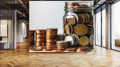 Financial Growth Coins in Jar and Stacks Wall mural