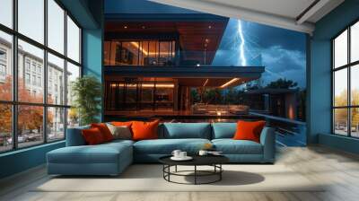 Modern Home with Lightning Strike Wall mural