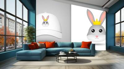 Rabbit head on white baseball cap Wall mural