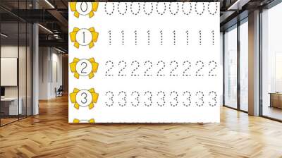 Trace the number. Tracing number with Ribbon. Educational children game, printable worksheet, vector illustration Wall mural