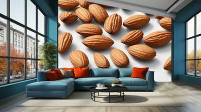 Raw Almonds on White Background for Culinary Use Wall mural