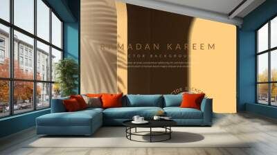 Ramadan kareem background, brown podium with mosque large door. Vector illustration Wall mural