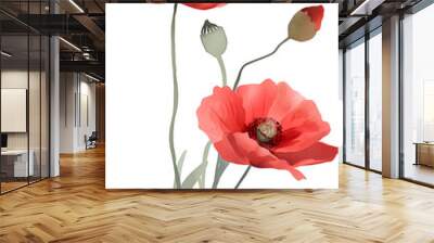 Red poppies watercolor, PNG transparent Wall mural