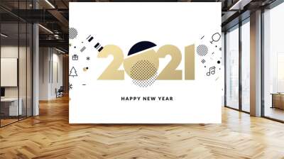 Business Happy New Year 2021 greeting card. Vector illustration concept for background, greeting card, website and mobile website banner, party invitation card, social media banner, marketing material Wall mural