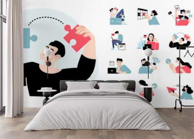 Digital business concept illustrations. Set of flat design vector illustrations of men and women in various activities of online business, e-commerce, communication, marketing.  Wall mural