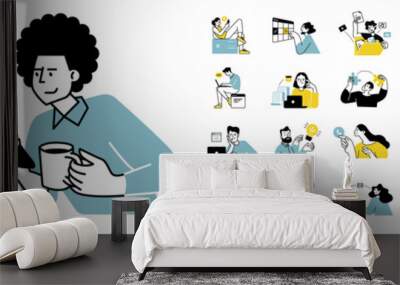 digital business concept illustrations. set of illustrations of men and women in various activities  Wall mural