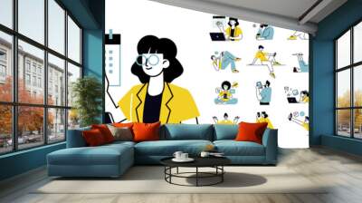 digital business concept illustrations. set of illustrations of men and women in various activities  Wall mural