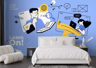 Distance education banner. Vector illustration of education, learning, back to school, online course and training, distance education and e-learning. Wall mural