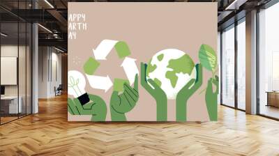 Earth day illustration. Ecology, environmental problems and environmental protection. Vector illustration concept for graphic and web design, business presentation, marketing and print material. Wall mural