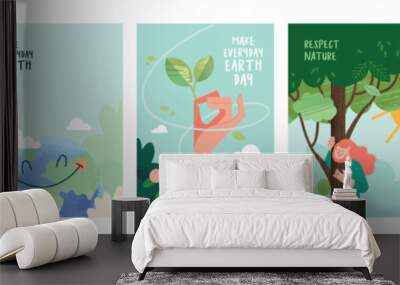 Earth day poster set. Vector illustrations for graphic and web design, business presentation, marketing and print material. Wall mural