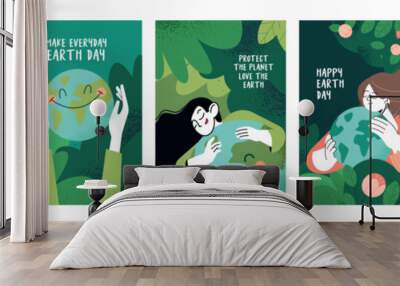 Earth day poster set. Vector illustrations for graphic and web design, business presentation, marketing and print material. Wall mural