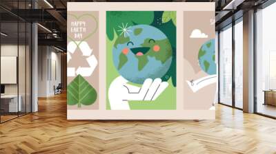 Earth day poster set. Vector illustrations for graphic and web design, business presentation, marketing and print material. Wall mural