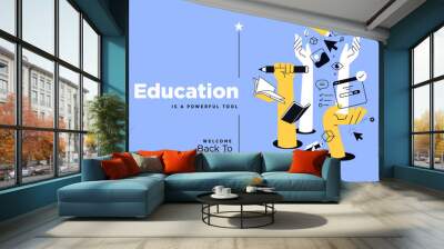 Education banner. Vector illustration of education, learning, back to school, online course and training, distance education and e-learning. Wall mural