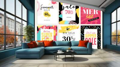 Eye catching summer sale mobile banners, ads and posters collection. Vector illustrations concept for shopping, e-commerce, internet advertising, social media ads and banners, marketing material. Wall mural