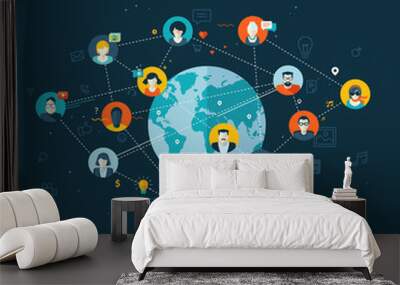 Flat design concept for social network Wall mural