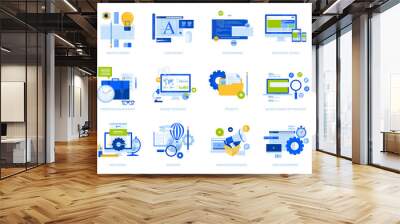 Flat design concept icons collection. Vector illustrations for graphic and web design and development, app development, seo, digital marketing and market research.  Wall mural