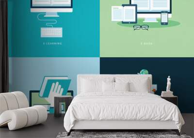 Flat design concept icons for online book Wall mural