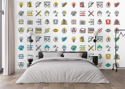 flat line colorful icons collection of graphic design, web design, photography, industrial design, l Wall mural