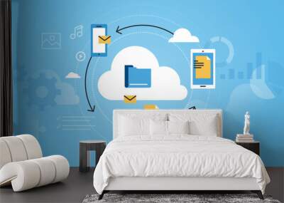 flat line design website banner of business cloud computing. modern vector illustration for web desi Wall mural