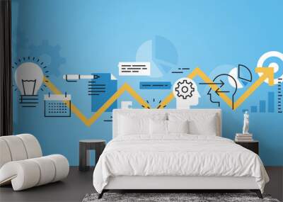 flat line design website banner of development process, from idea to realization. modern vector illu Wall mural