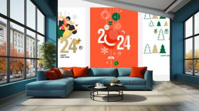 Happy New Year 2024 greeting cards set. Vector illustration concepts for background, greeting card, party invitation card, website banner, social media banner, marketing material. Wall mural