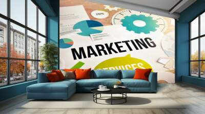 Marketing services concept design. Concept for website and mobile banner, internet marketing, social media and networking, e-commerce, presentation template, marketing material. Wall mural