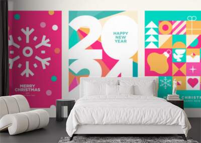 Merry Christmas and Happy New Year 2024 greeting cards. Vector illustration concepts for background, greeting card, party invitation card, website banner, social media banner, marketing material. Wall mural