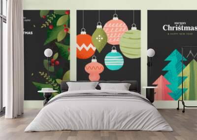 Merry Christmas and Happy New Year greeting card template. Vector illustrations for background, greeting card, party invitation card, website banner, social media banner, marketing material. Wall mural