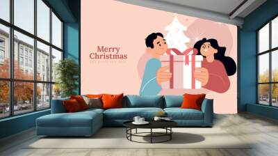 Merry Christmas and Happy New Year greeting card. Vector illustration concept for background, greeting card, party invitation card, website banner, social media banner, marketing material. Wall mural