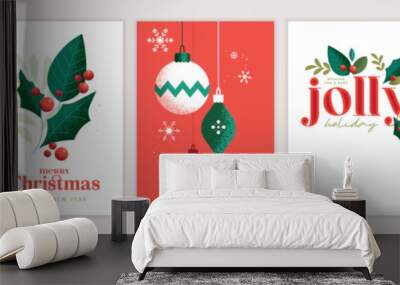 Merry Christmas and Happy New Year. Set of vector illustrations for background, greeting card, party invitation card, website banner, social media banner, marketing material. Wall mural